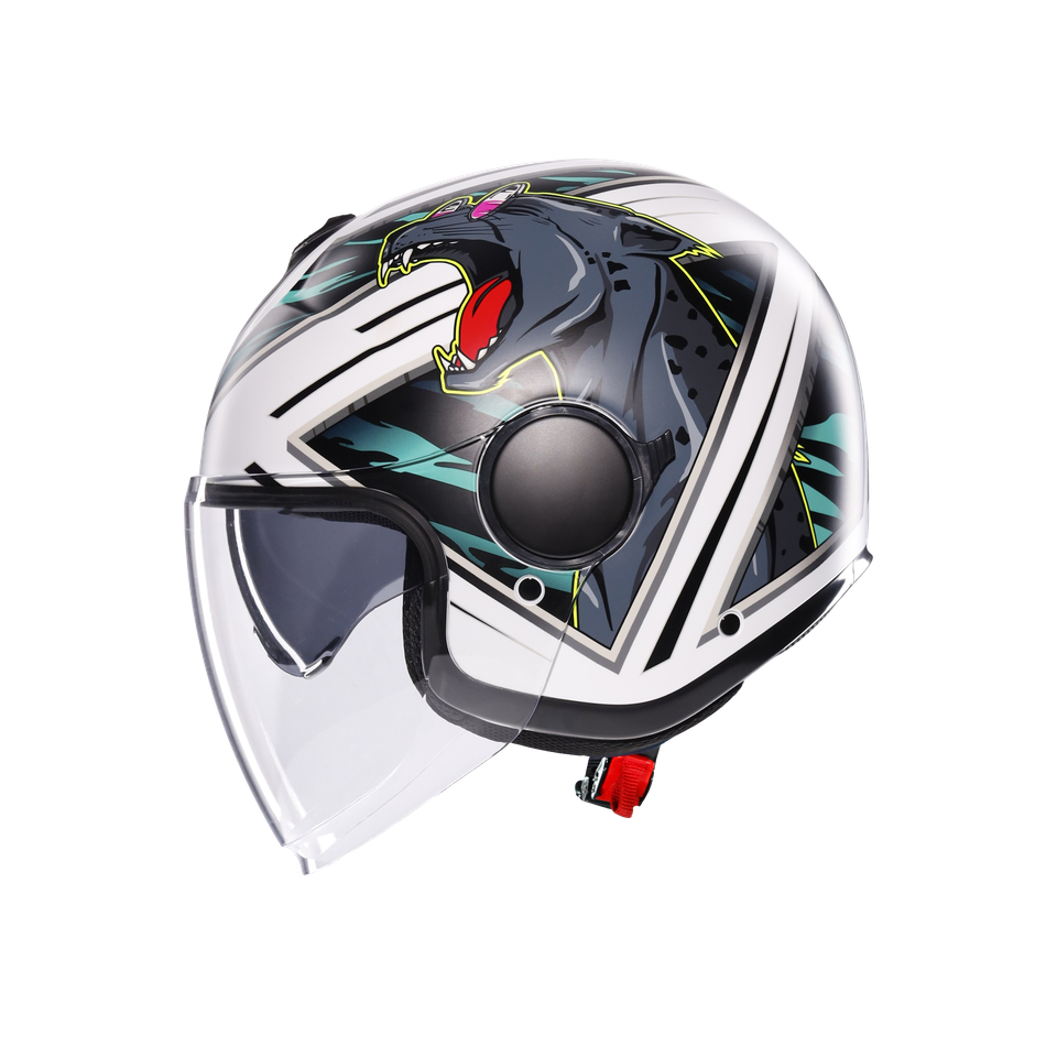 ETERES GHEPARD MATT WHITE/BLACK/GREEN - MOTORBIKE OPEN FACE HELMET E2206