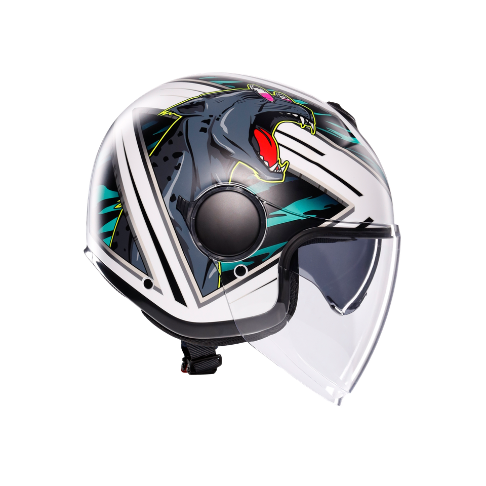 ETERES GHEPARD MATT WHITE/BLACK/GREEN - MOTORBIKE OPEN FACE HELMET E2206