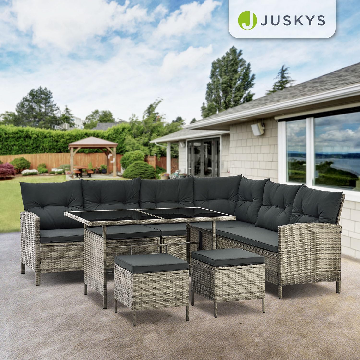 Juskys Polyrattan Lounge Manacor mit Ecksofa