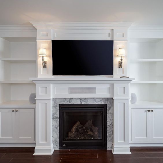 ✨Seneca Electric Fireplace Media Cabinet in White Matching wall cupboard✨