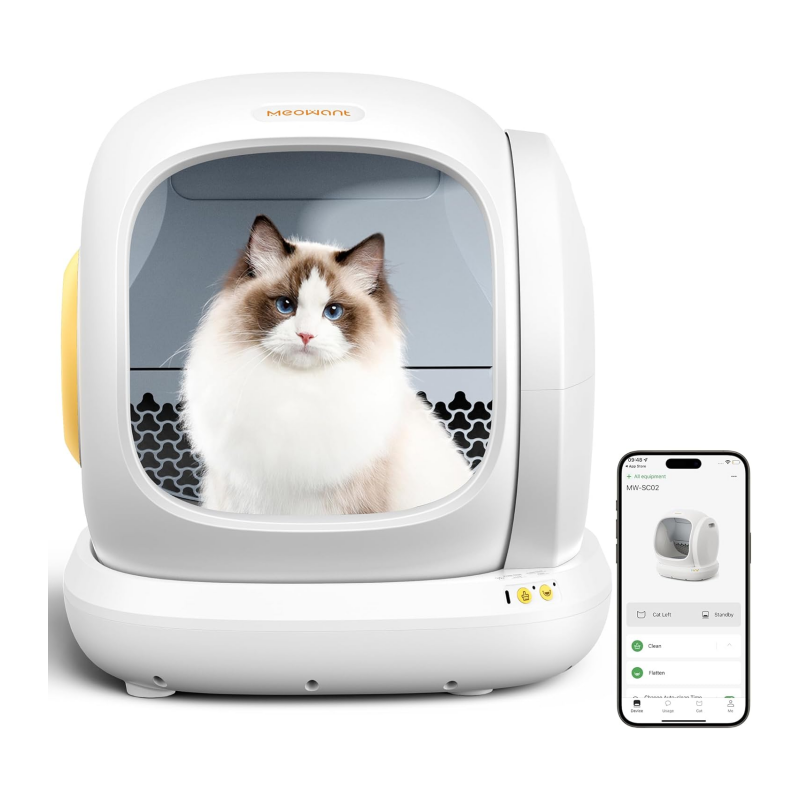 MeoWant Self-Cleaning Cat Litter Box, 75L Extra Large Open Automatic Cat Litter Box for Multi Cats, Integrated Safety Protection/APP Control/Odor Removal Smart Litter Box with Mat & Liner