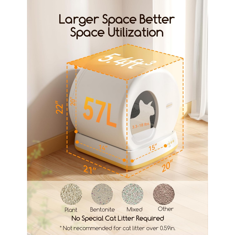 MeoWant Self-Cleaning Cat Litter Box, Advanced Safety System Automatic Cat Litter Box Perfect for Multi Cats, Extra Large/Odor Control/APP Control Smart Cat Litter Box with Mat & Liner, Yellow