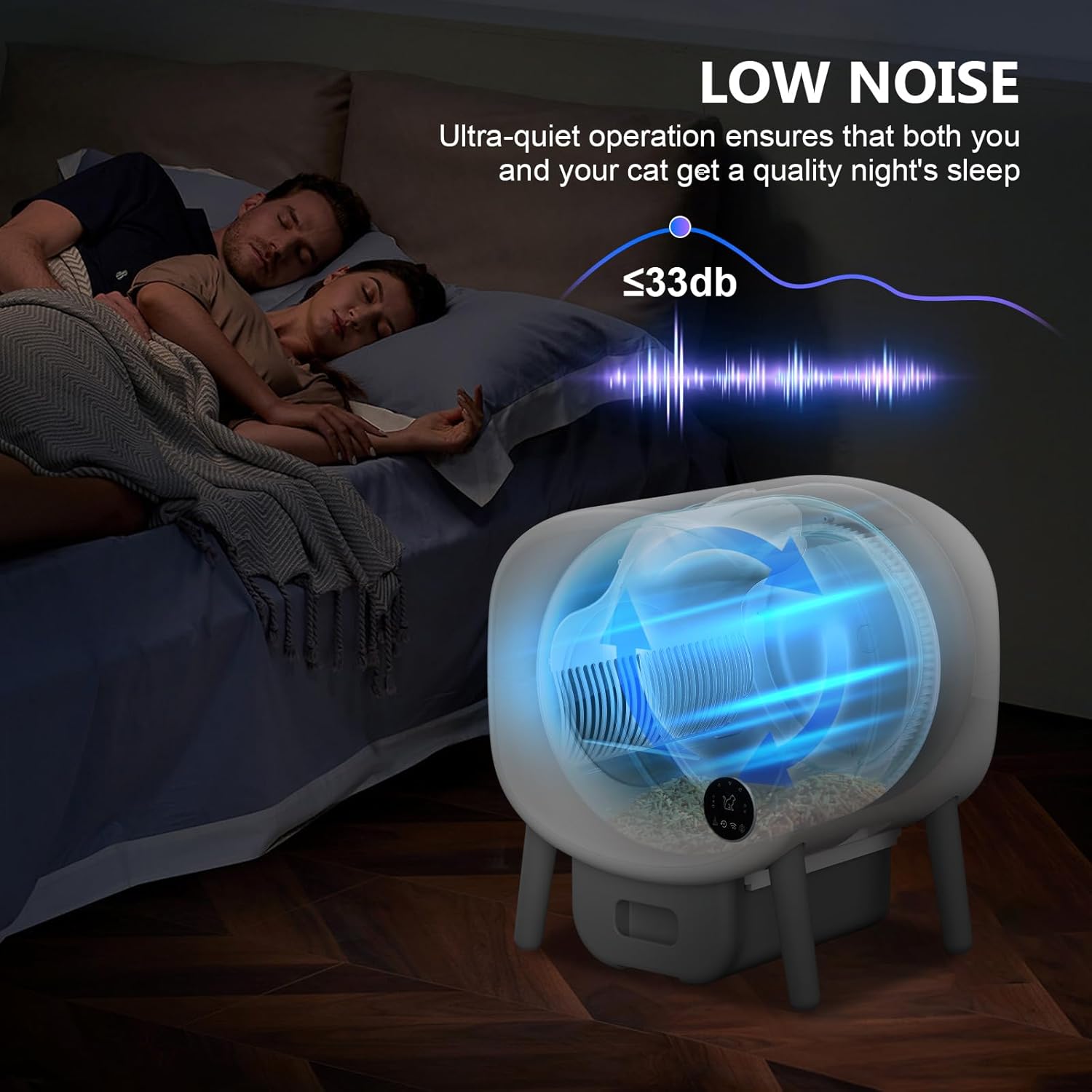 Self Cleaning Litter Box, 95 L Automatic Cat Litter Box Self Cleaning for Multiple Cats, with Safety Protection, App Control,2 Roll Garbage Bags