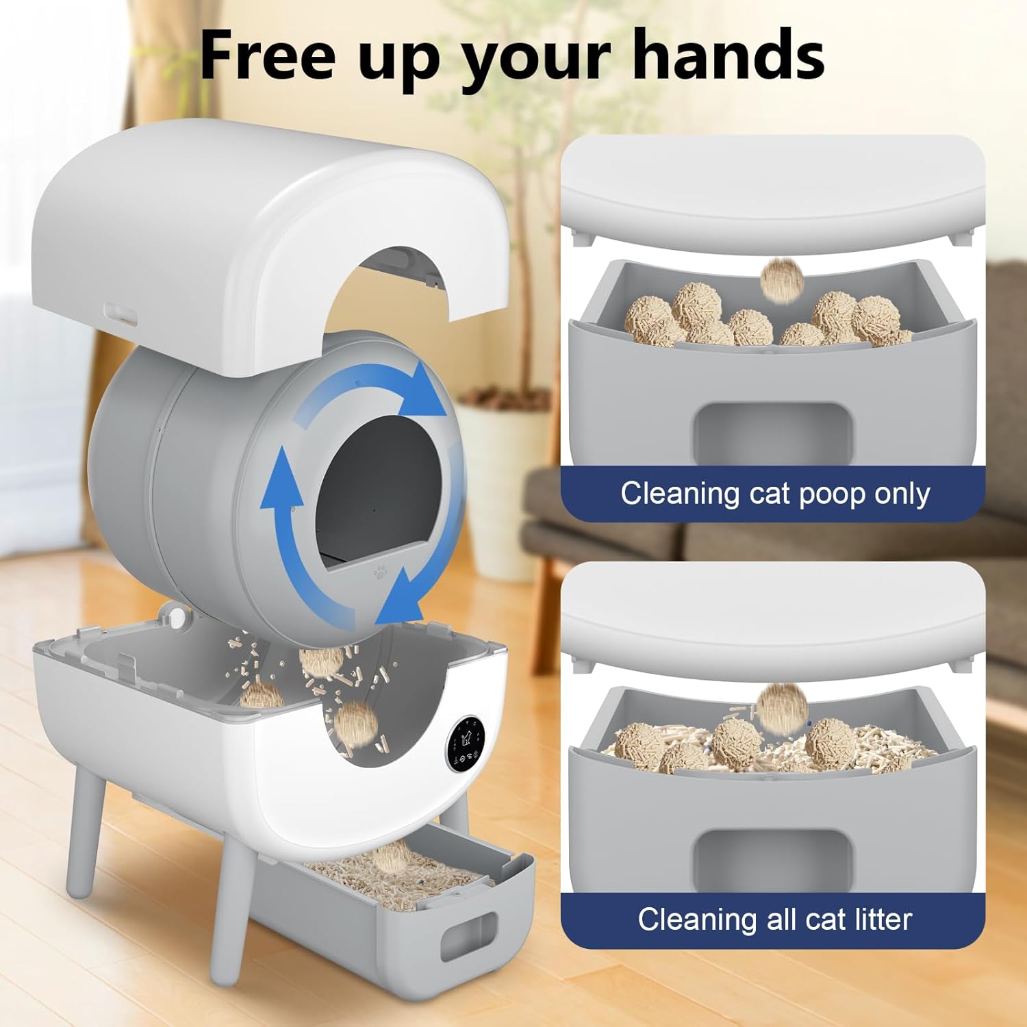 Self Cleaning Litter Box, 95 L Automatic Cat Litter Box Self Cleaning for Multiple Cats, with Safety Protection, App Control,2 Roll Garbage Bags