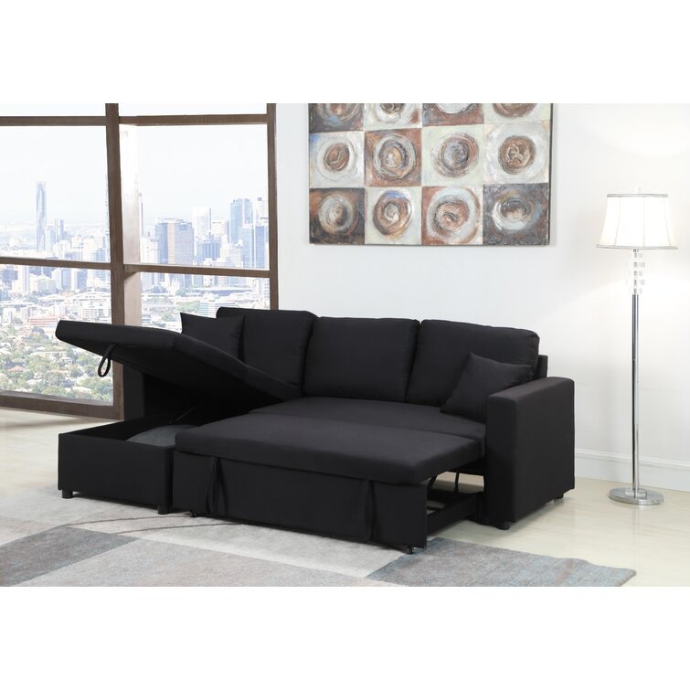 Vernita 87鈥测€?Wide Linen Reversible Sleeper Sofa & Chaise - Online Shop